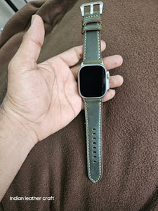 Indianleathercraft applewatchband Olive / Apple watch ultra 1 Horween Leather Apple Watch Bands
