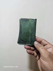 Indianleathercraft green Handmade minimalist fullgrain leather wallet