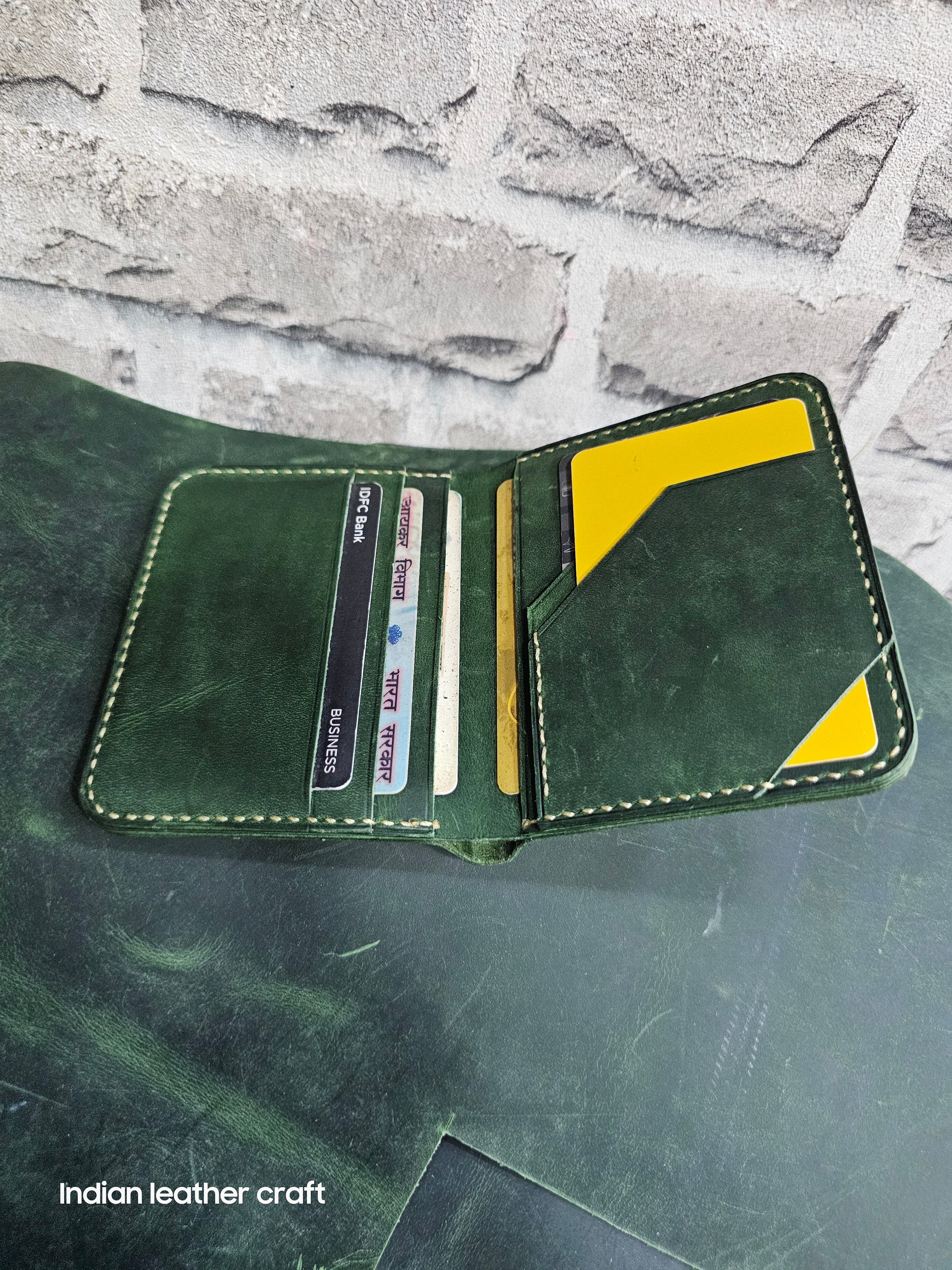 Handmade olive discount green leather bifold Wallet