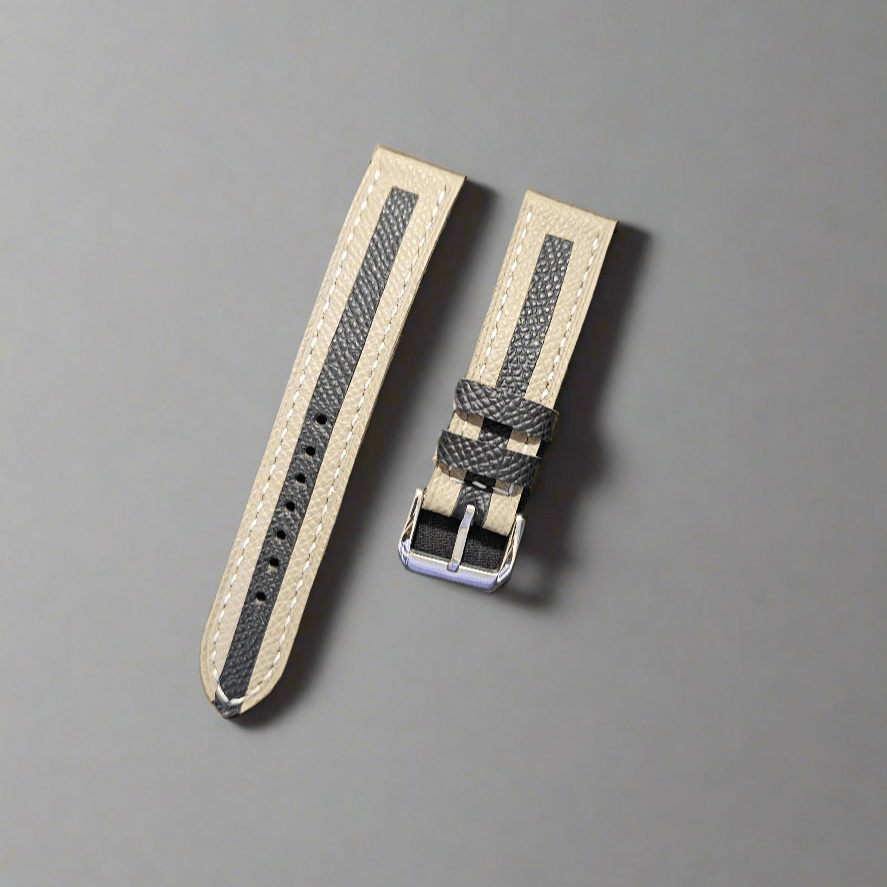 Indianleathercraft Watch Bands Grey-Black strip / 18mm Fullgrain slim leather watch straps