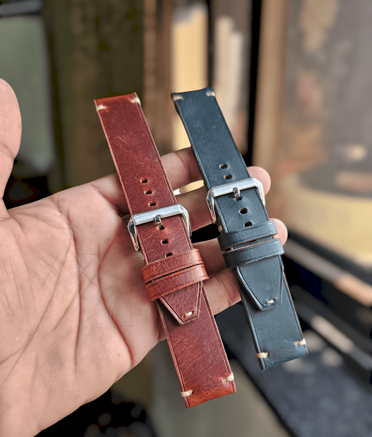 Indianleathercraft Watch Bands Handmade tobacco brown leather strap