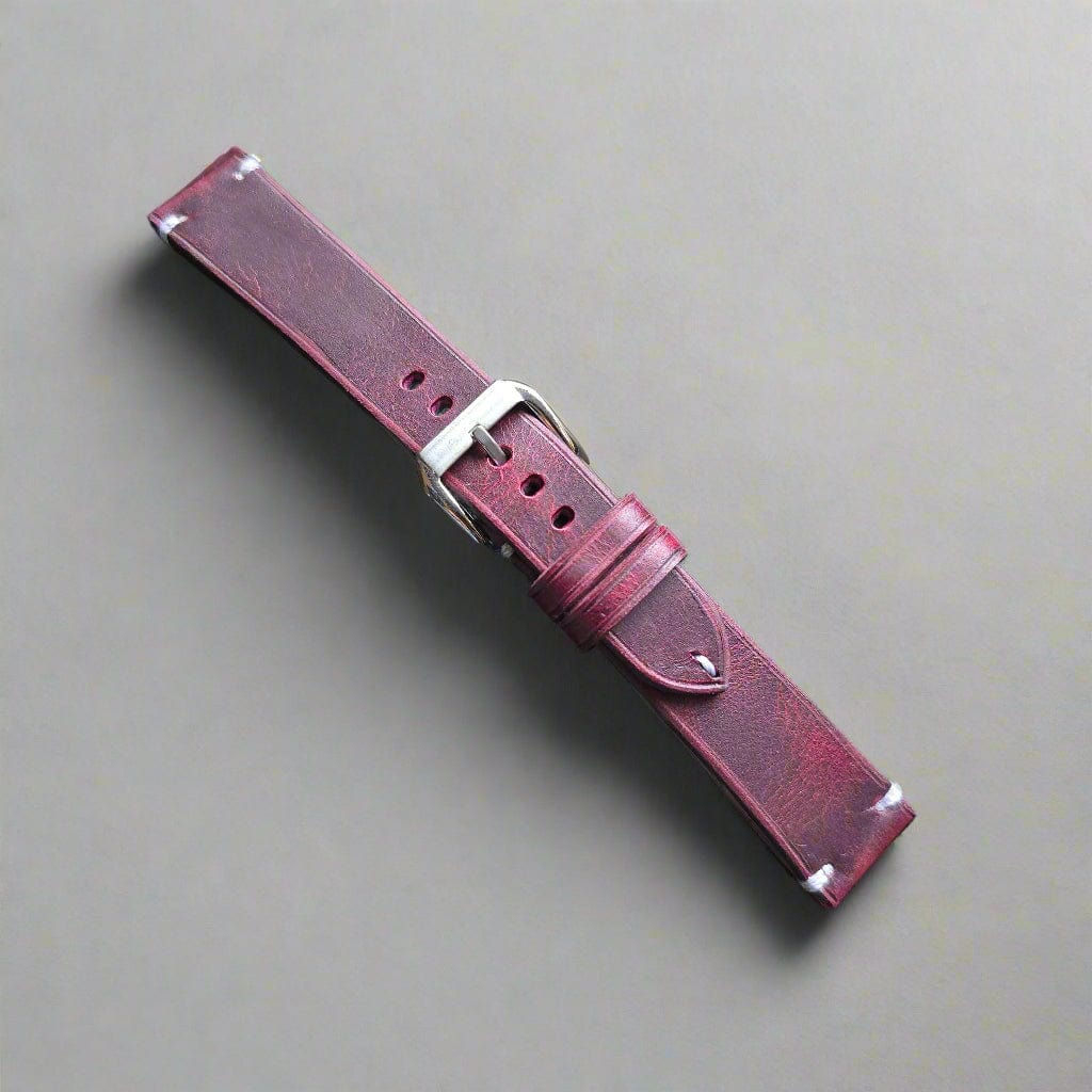 Indianleathercraft watch strap 16mm / Burgundy Handmade tobacco brown leather strap