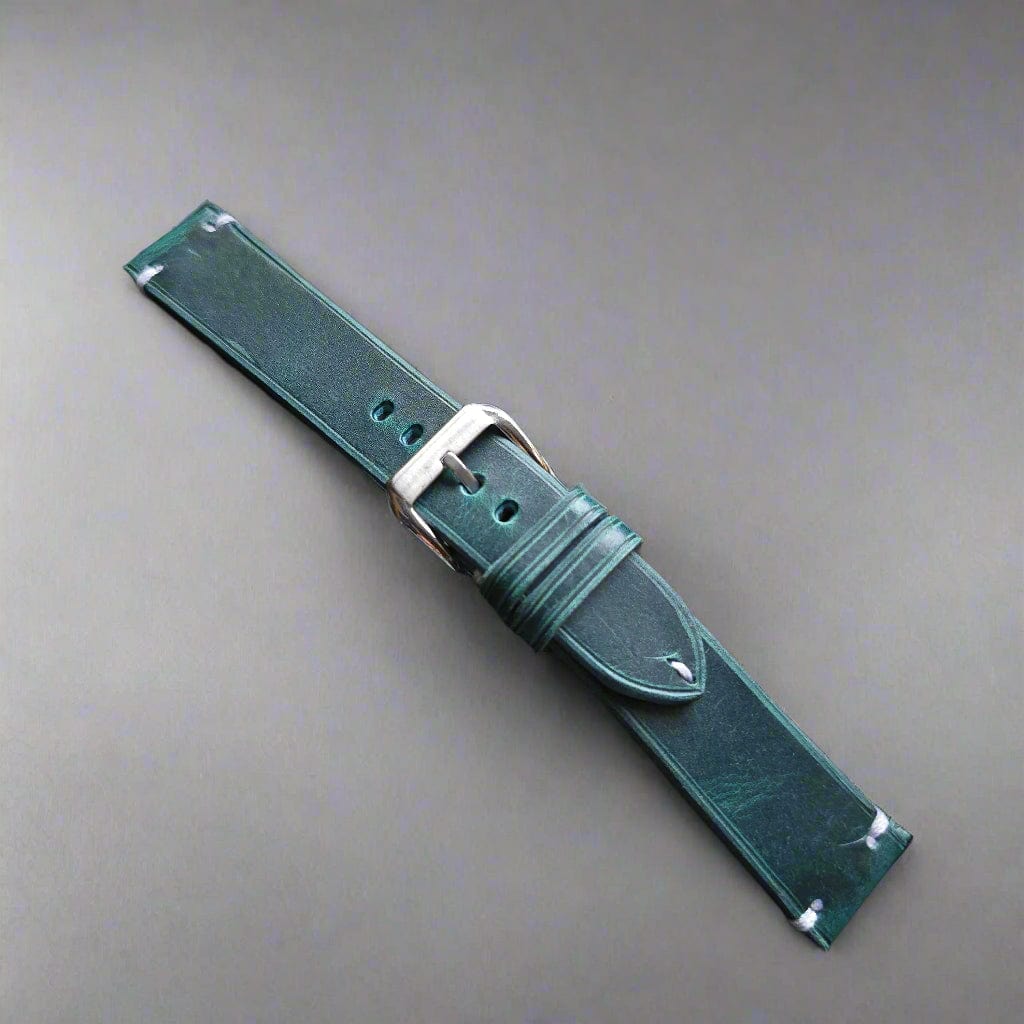 Indianleathercraft watch strap 16mm / Turquoise Handmade tobacco brown leather strap