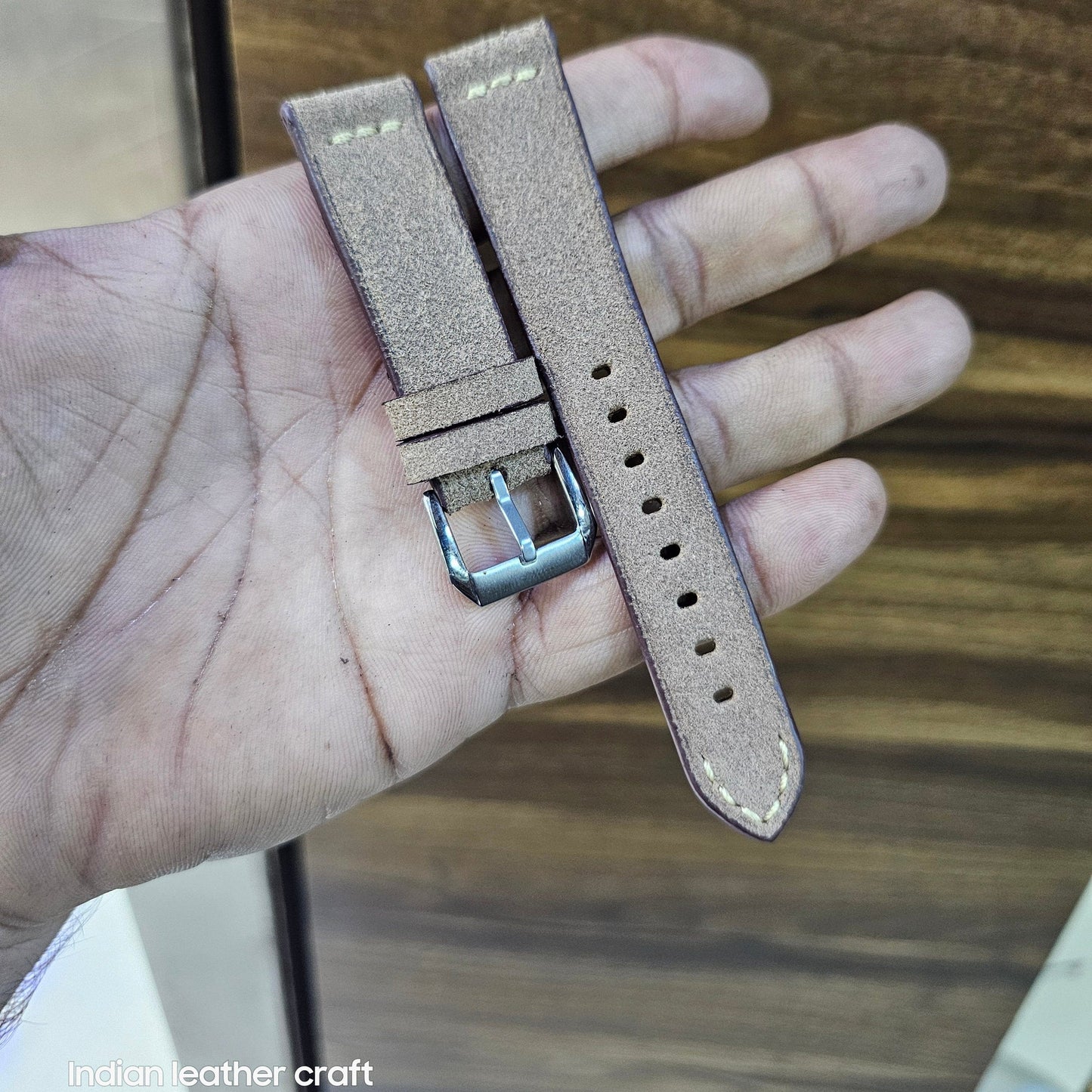 Indianleathercraft watch strap Baige suede leather strap