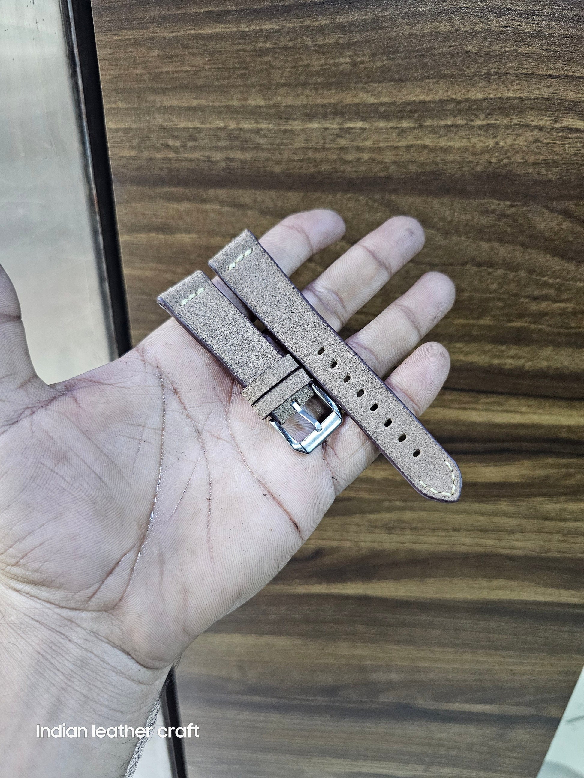 Indianleathercraft watch strap Baige suede leather strap