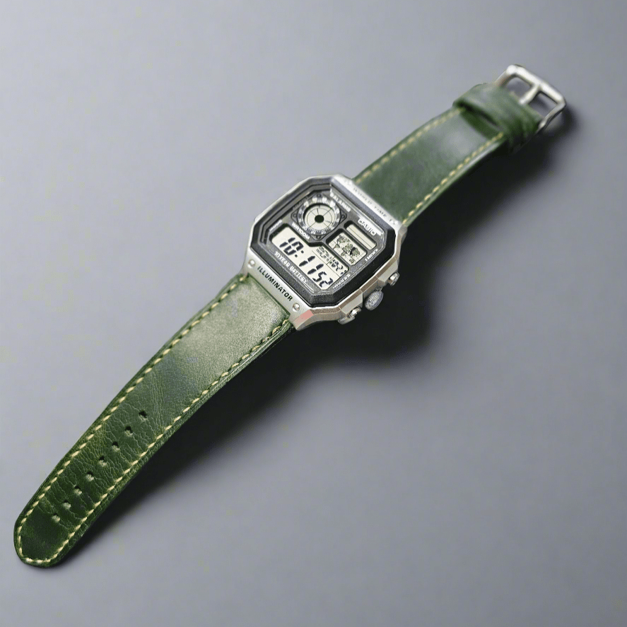 Indianleathercraft watch strap Dark green Handmade casio watch strap