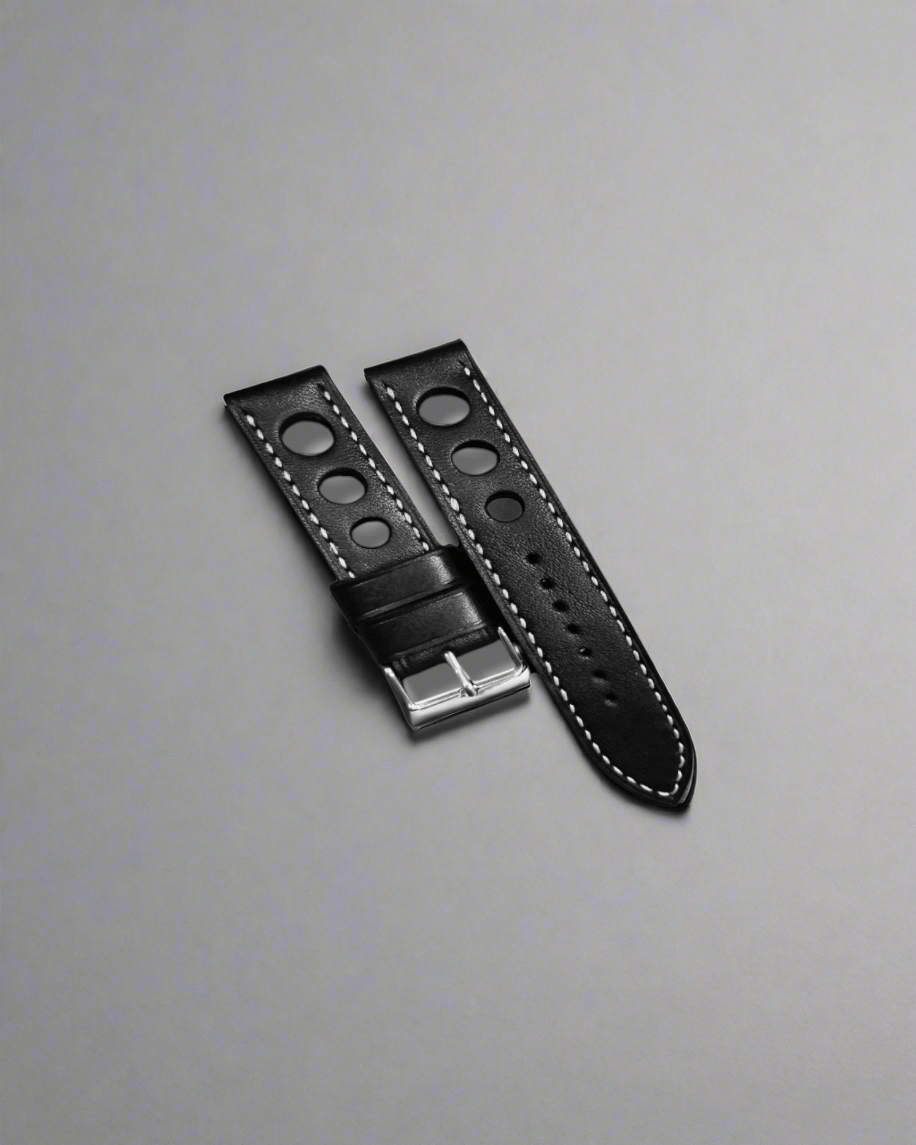 Handmade black racing leather strap