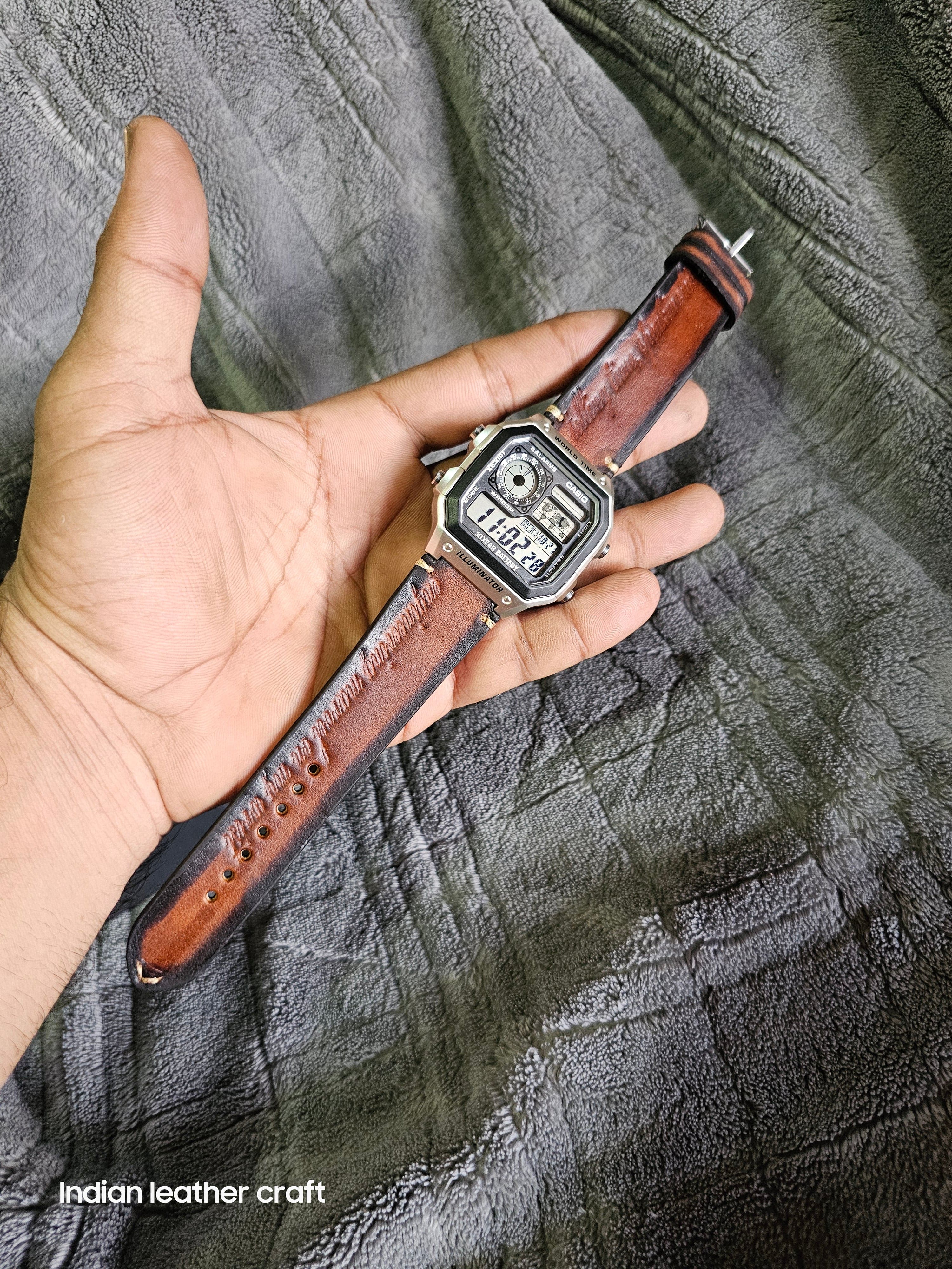 Casio watch strap leather online