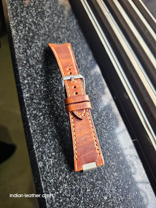 Indianleathercraft watch strap Vintage brown Handmade Tissot PRX leather watch strap