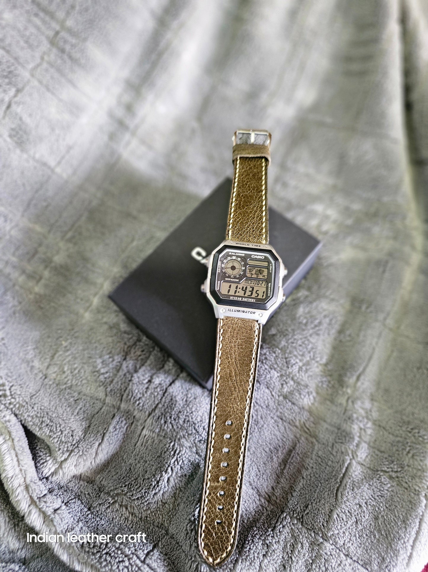 Indianleathercraft watch strap Vintage olive Handmade casio watch strap