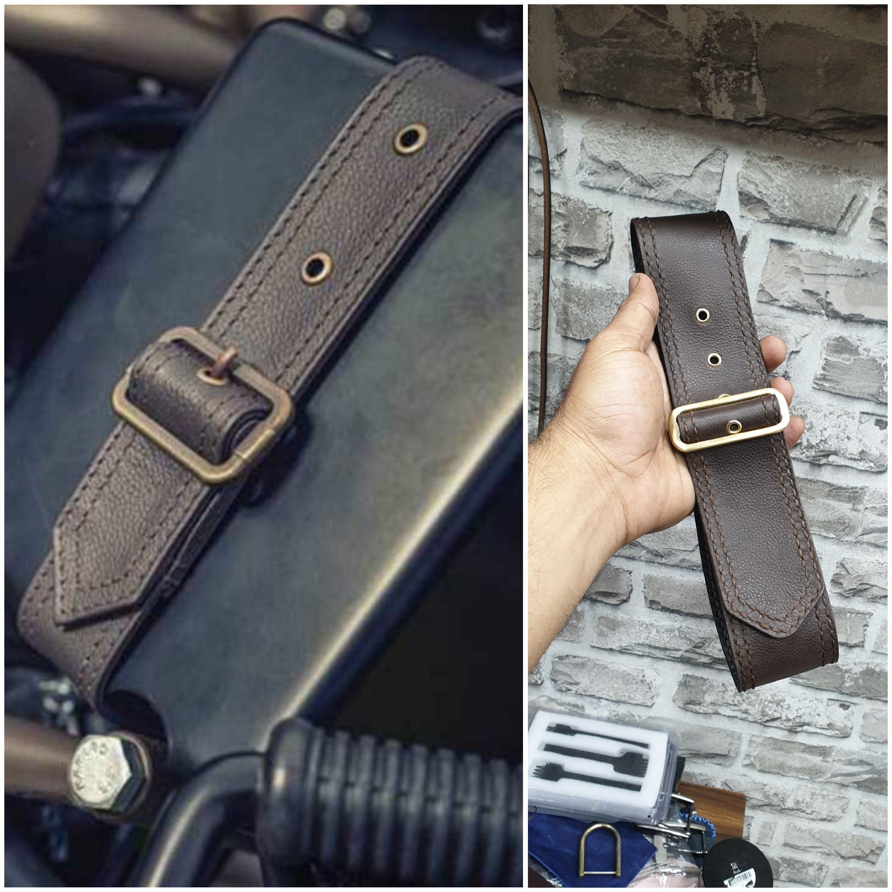 Royal enfield modified bullet accessories battery box leather belt cover Indianleathercraft