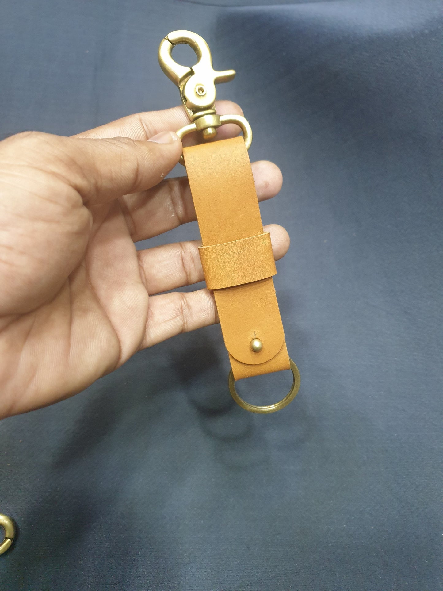 Indianleathercraft Camel tan fullgrain leather keychain