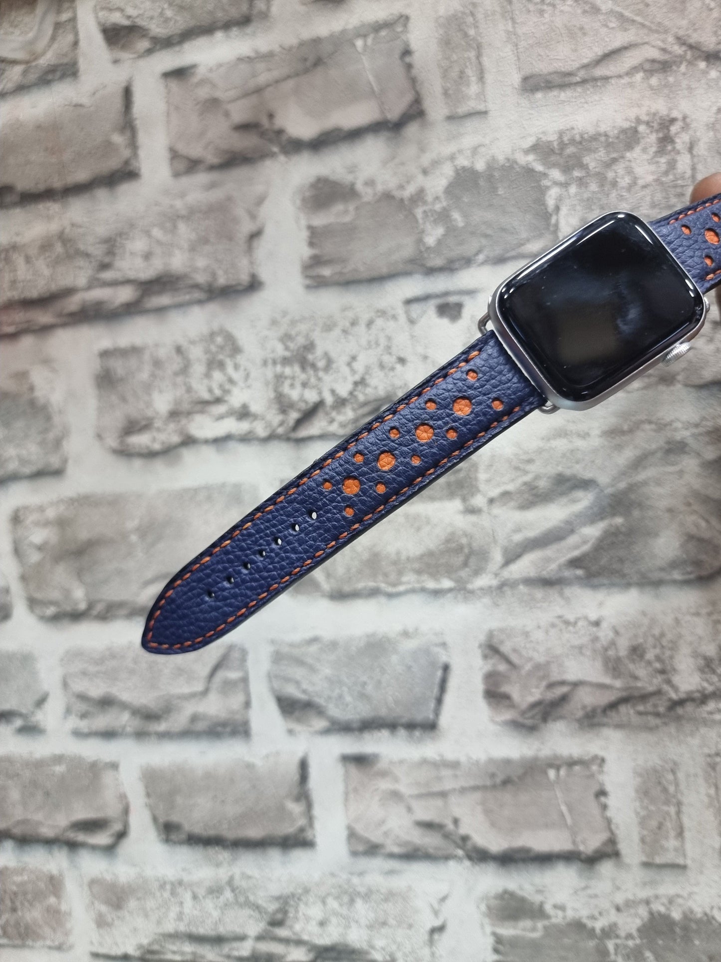 Indianleathercraft Handmade blue leather apple watch rally strap