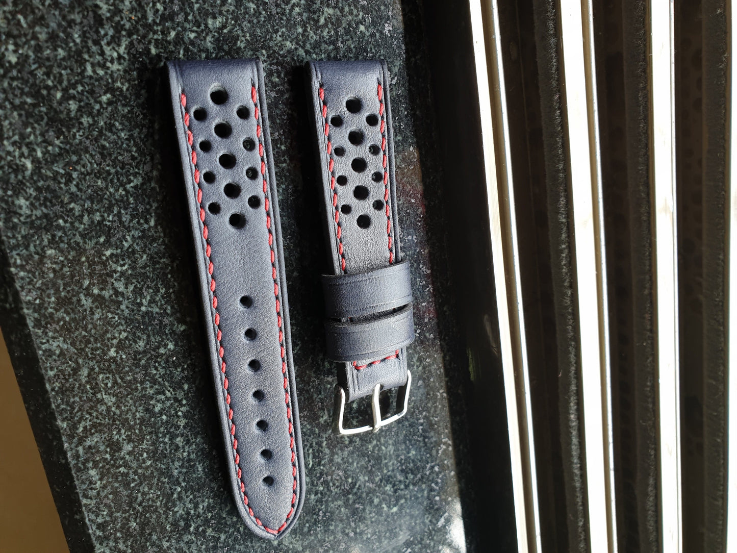 Indianleathercraft Handmade blue leather rally strap