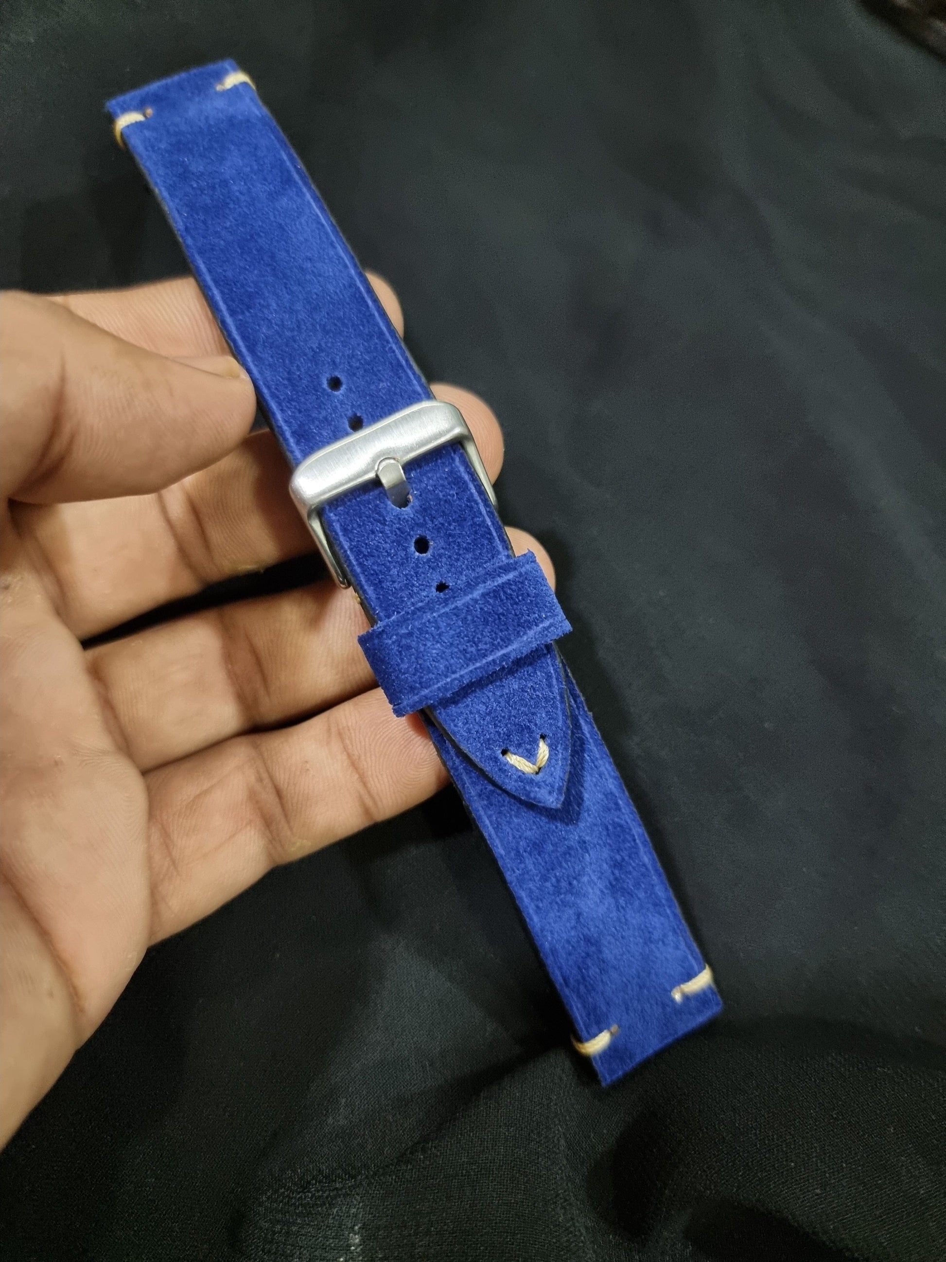 Indianleathercraft Handmade blue suede leather strap