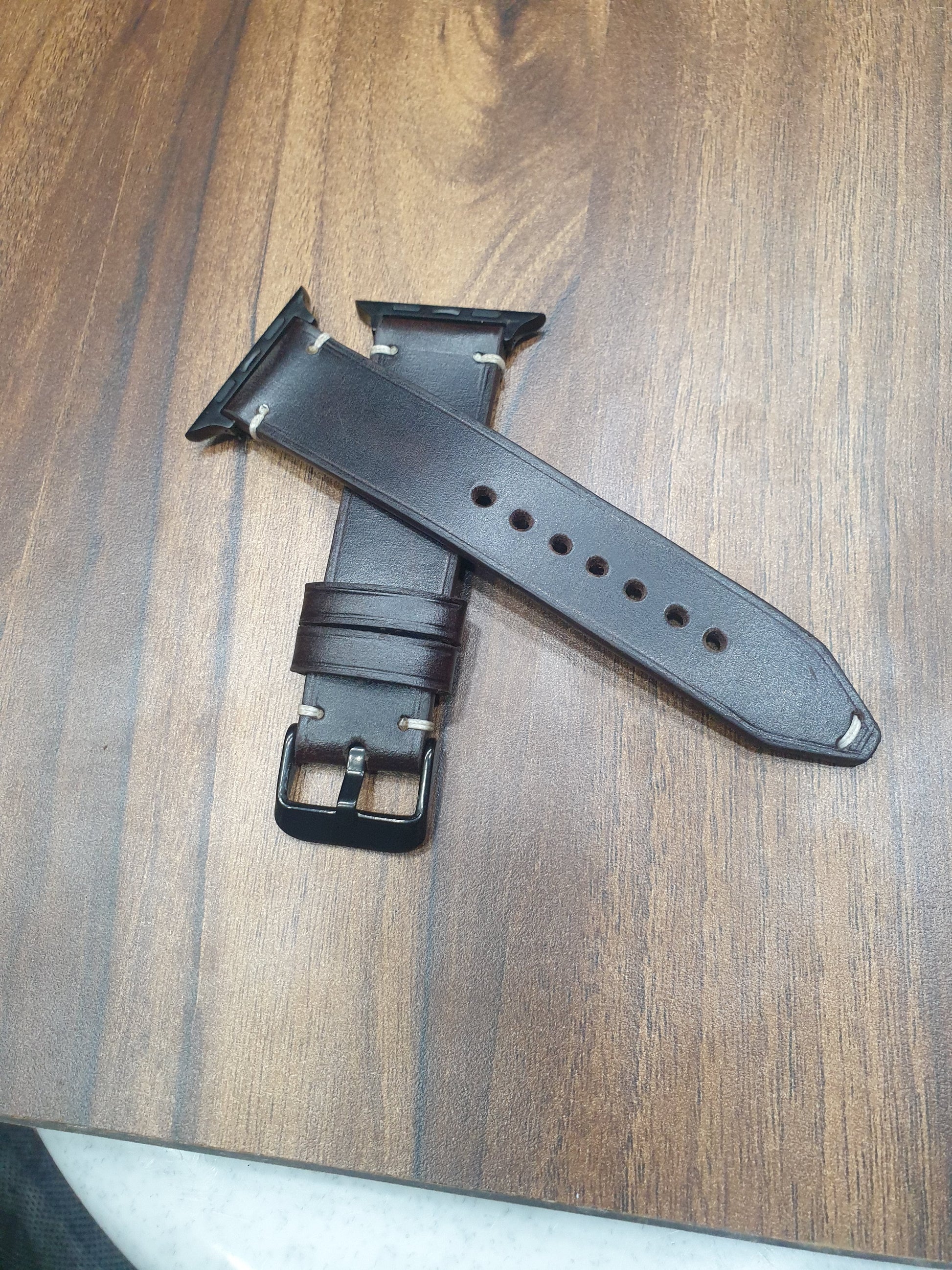 Indianleathercraft Handmade brown leather apple watch strap