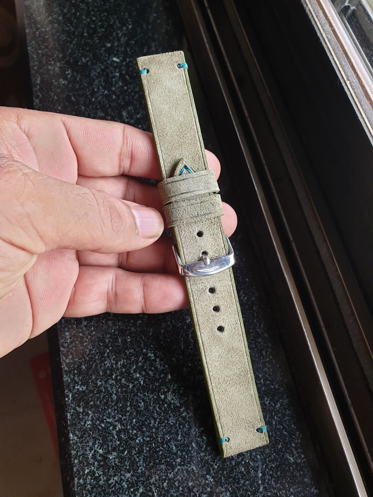 Handmade Green suede leather strap