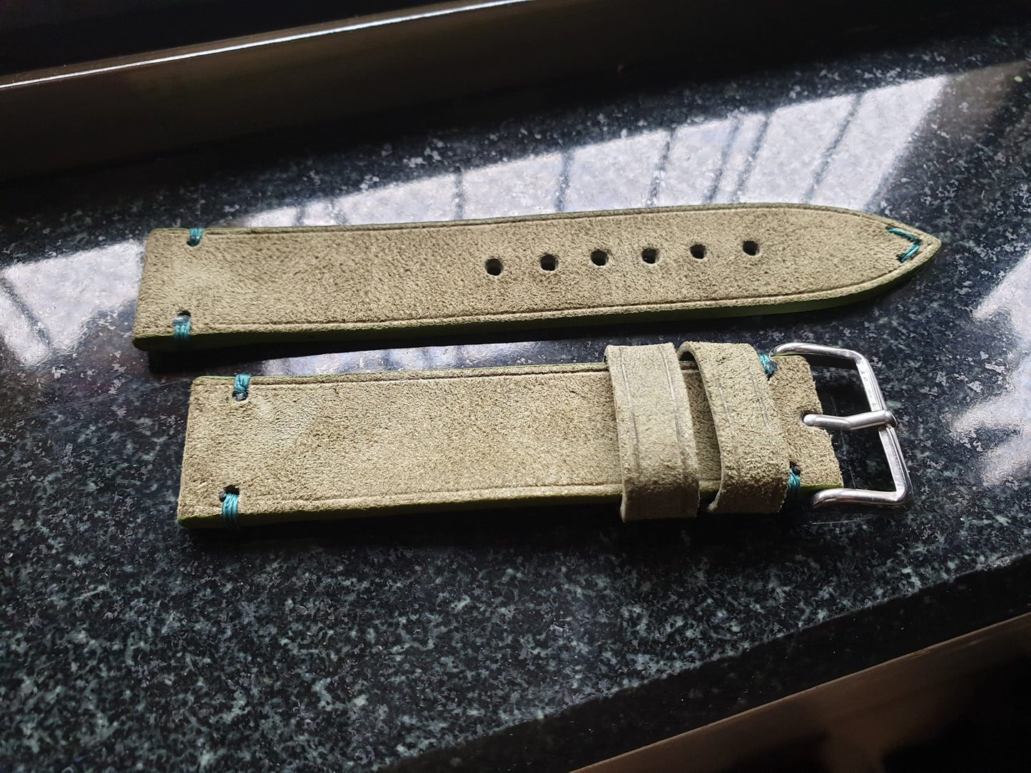 Handmade Green suede leather strap