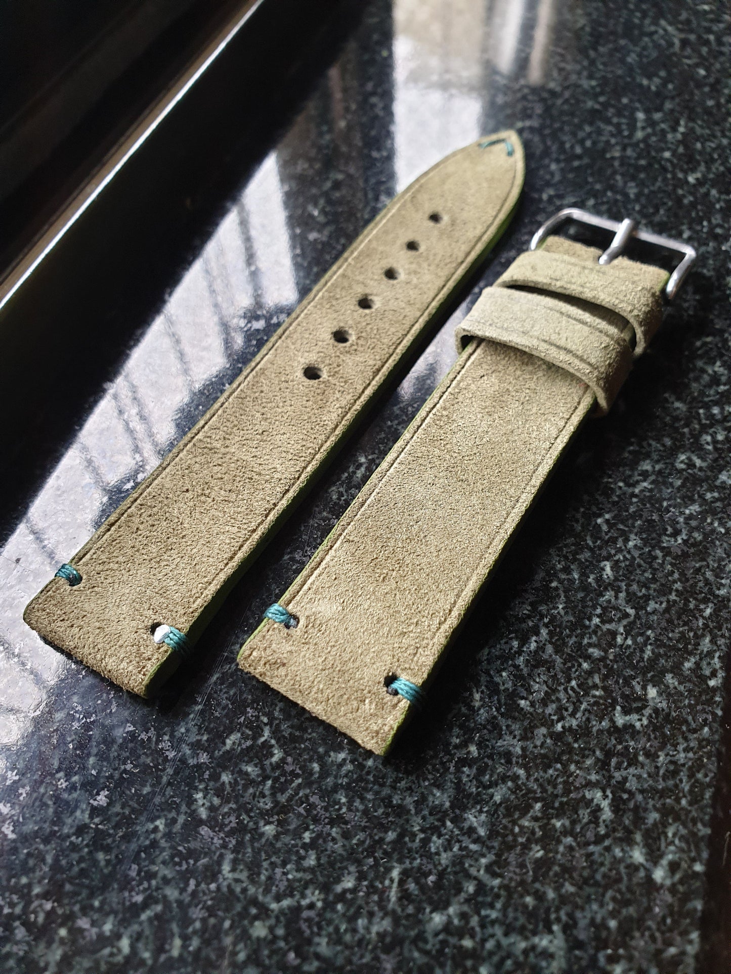 Handmade Green suede leather strap