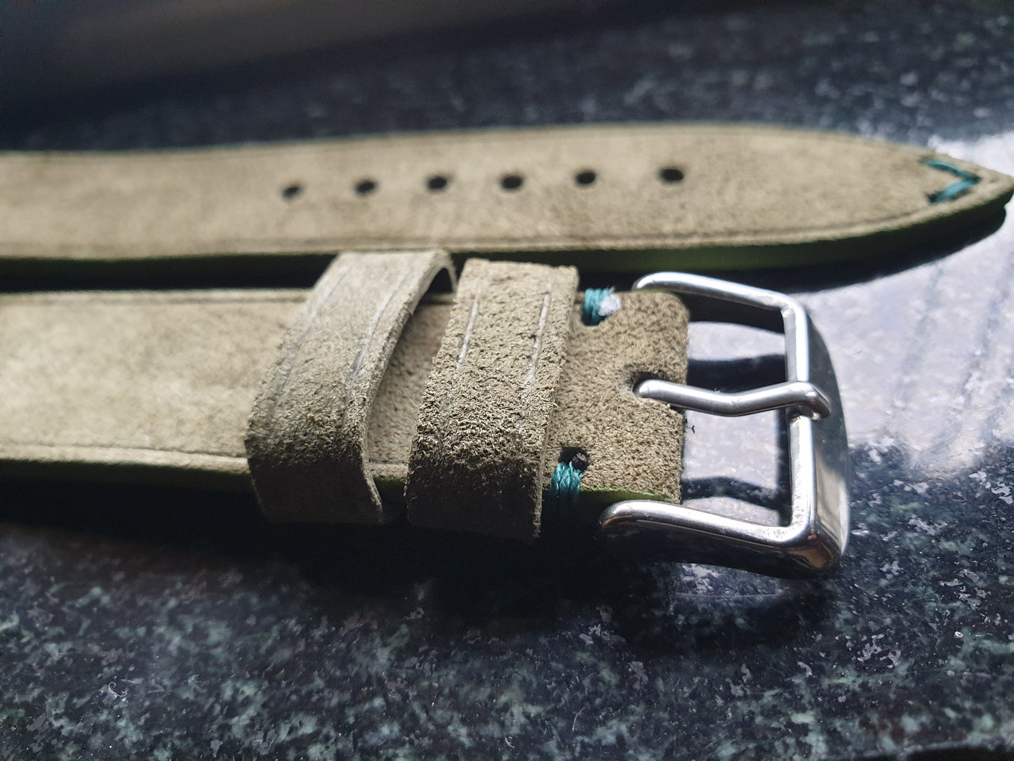 Handmade Green suede leather strap