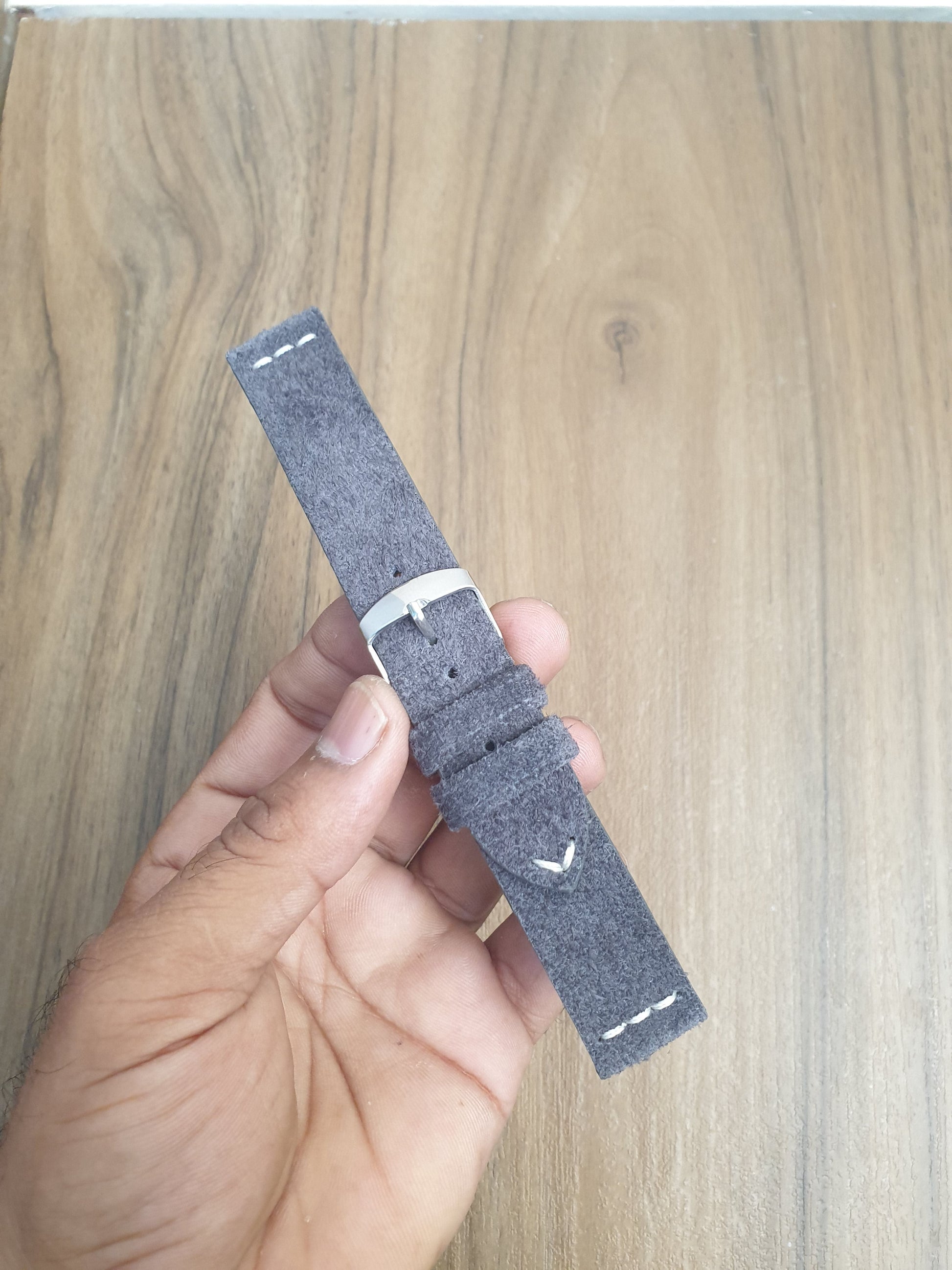 Indianleathercraft Handmade grey suede leather watch strap