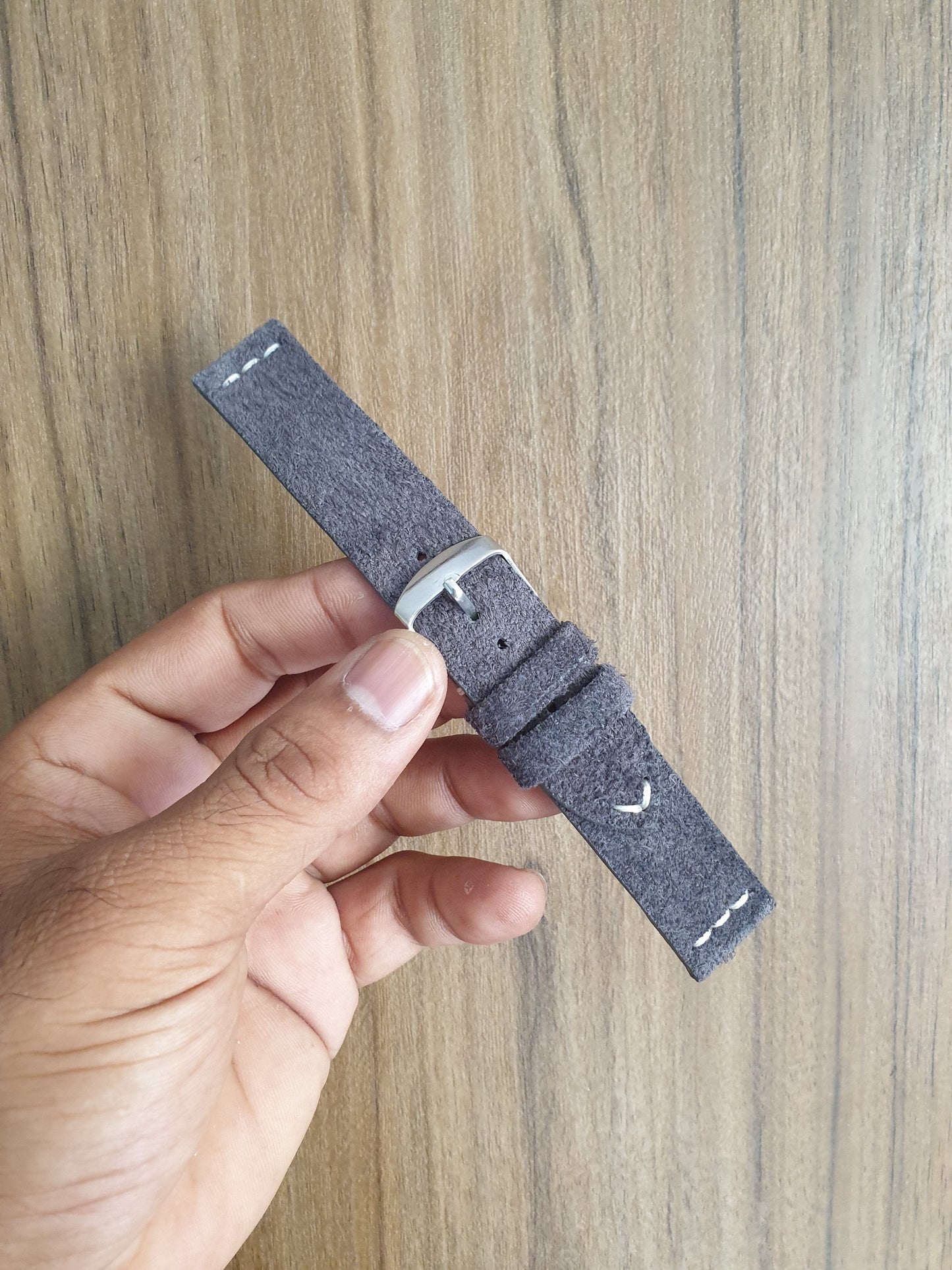 Indianleathercraft Handmade grey suede leather watch strap