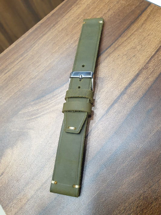 Indianleathercraft Handmade olive green leather strap