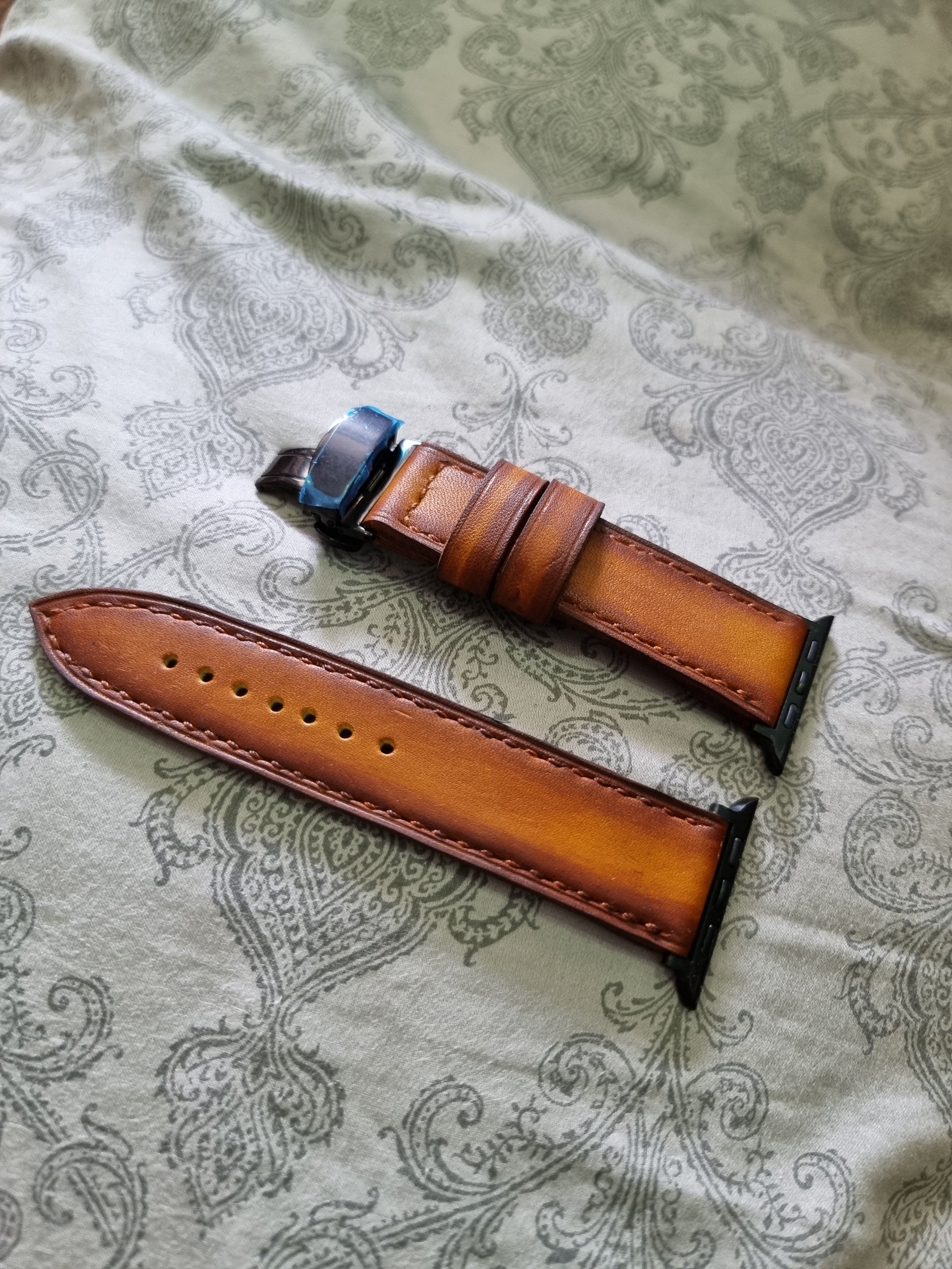 24mm Brown Handmade Apple watch 4, Quick Release Leather Watch Straps -  Strapcode