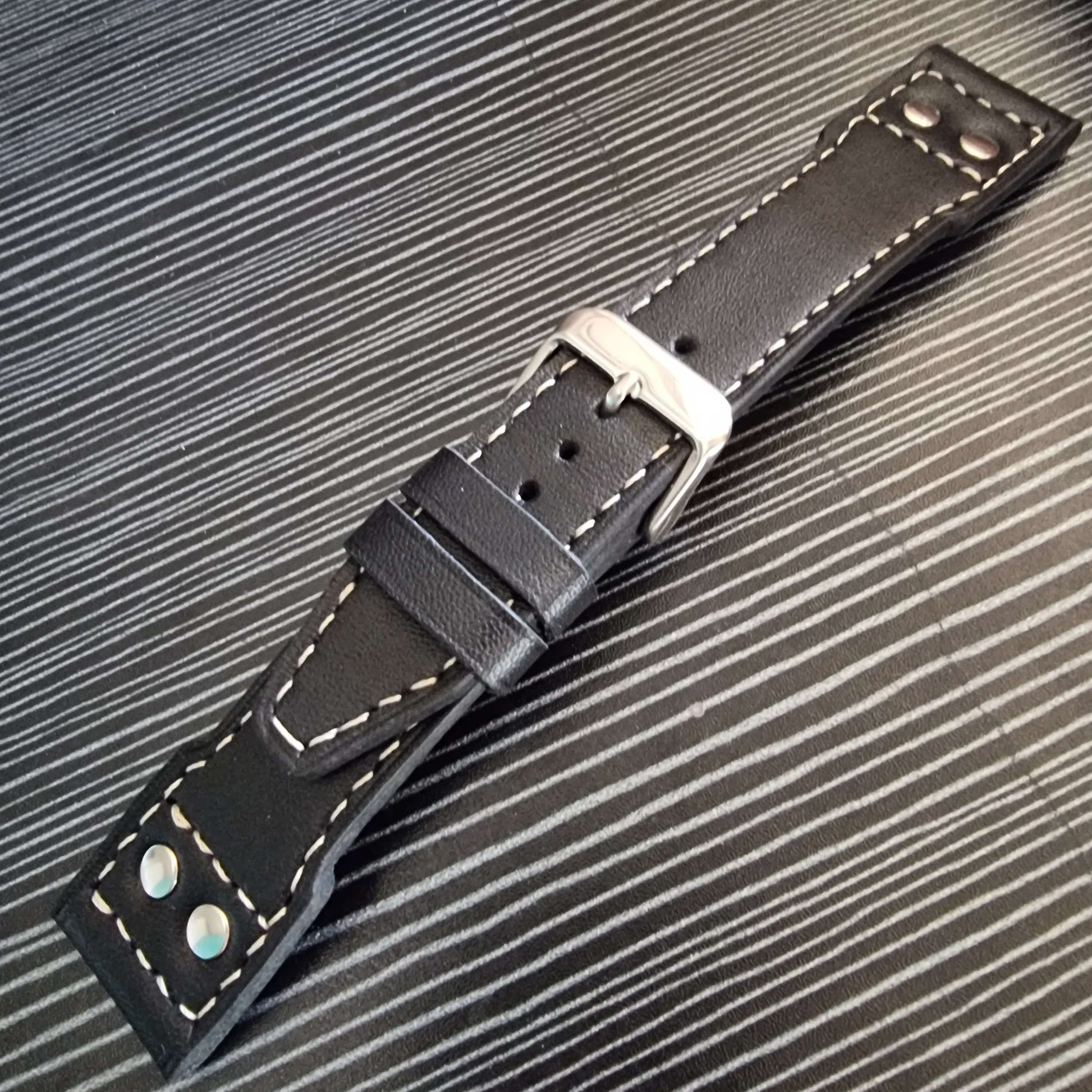 Indianleathercraft Watch Bands Black leather strap for IWC