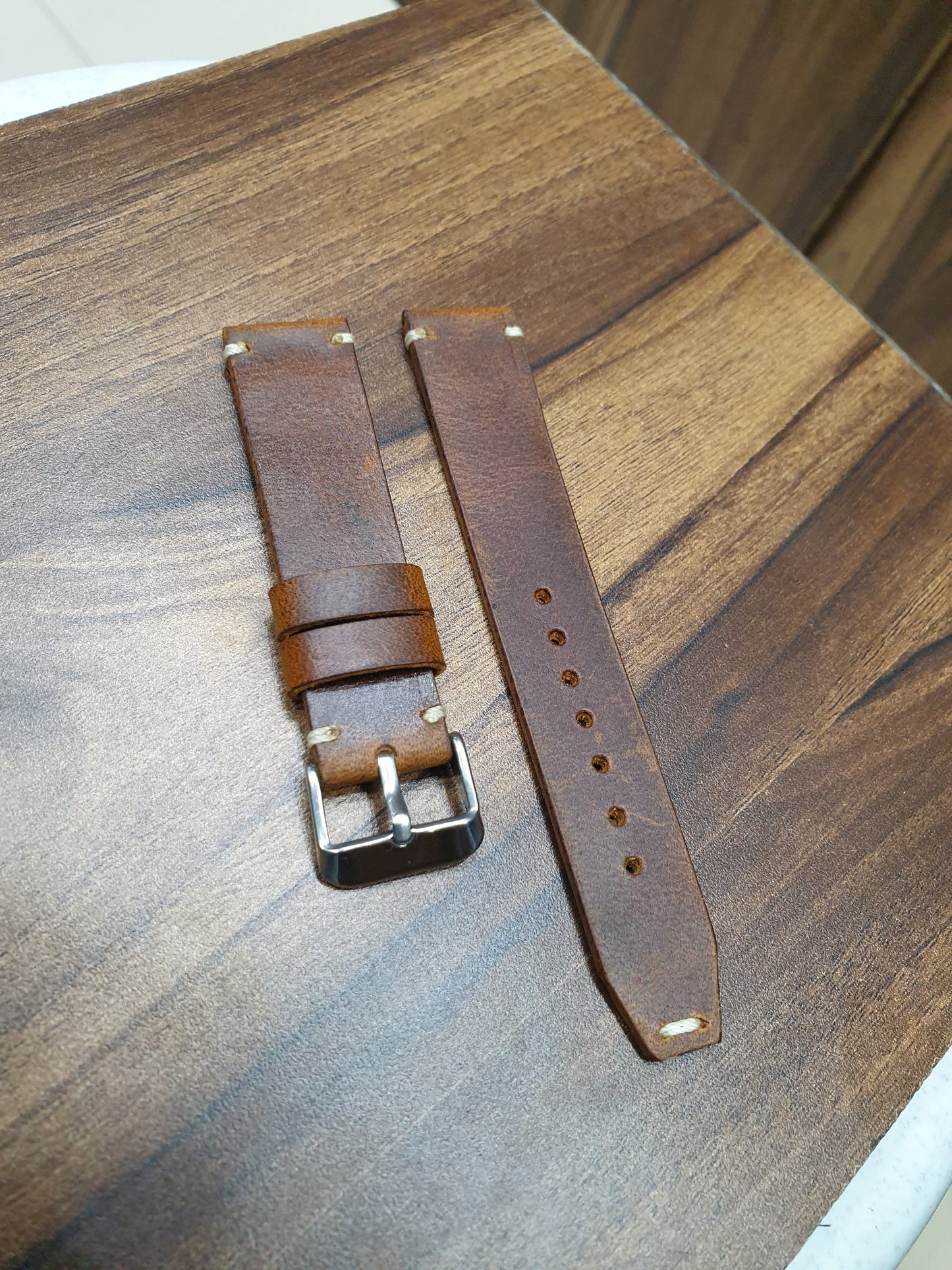 Indianleathercraft Watch Bands Handmade tobacco brown leather strap