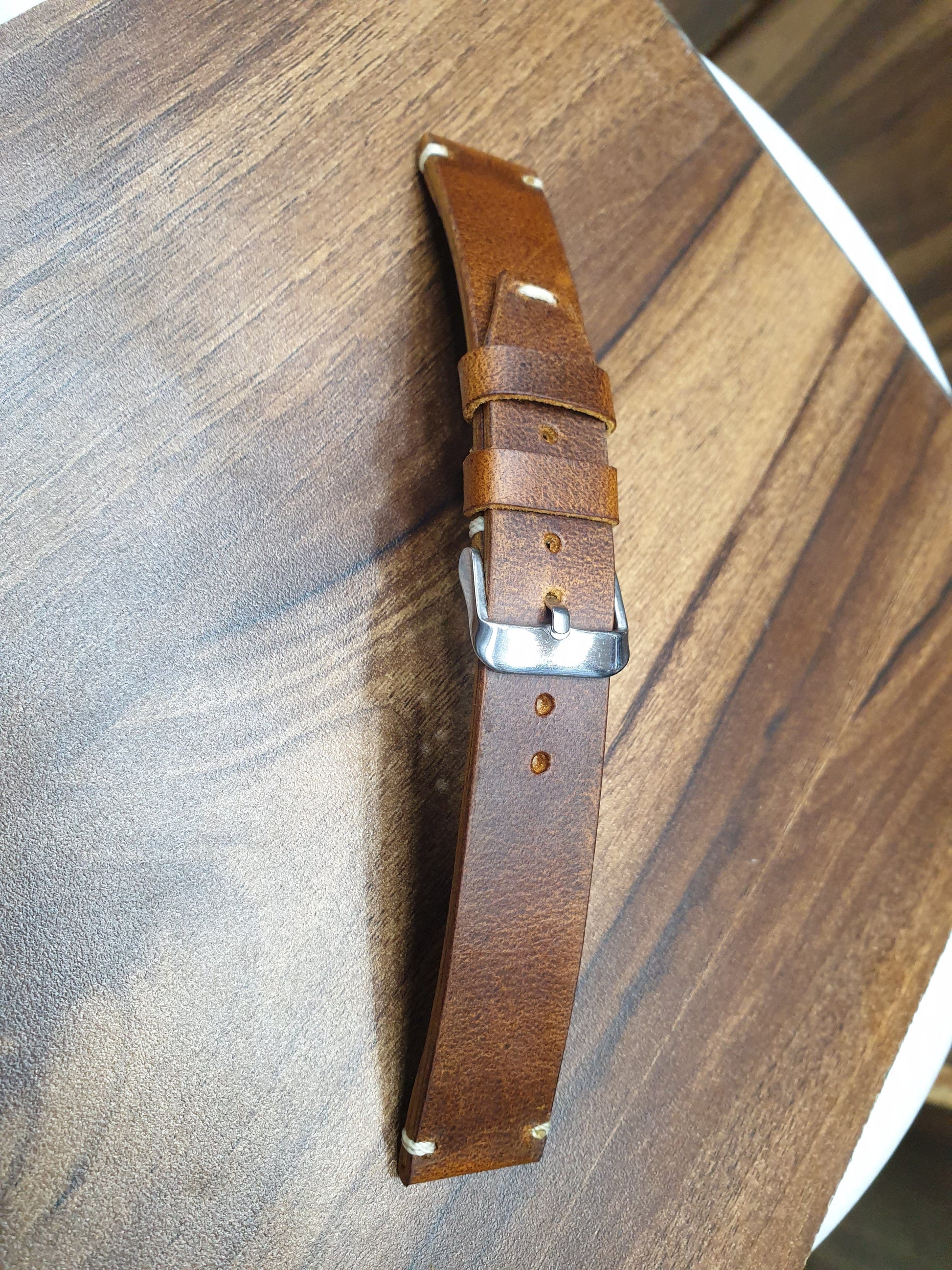 Indianleathercraft Watch Bands Handmade tobacco brown leather strap