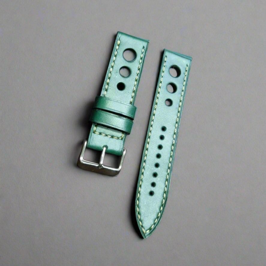 Handmade green racing leather strap