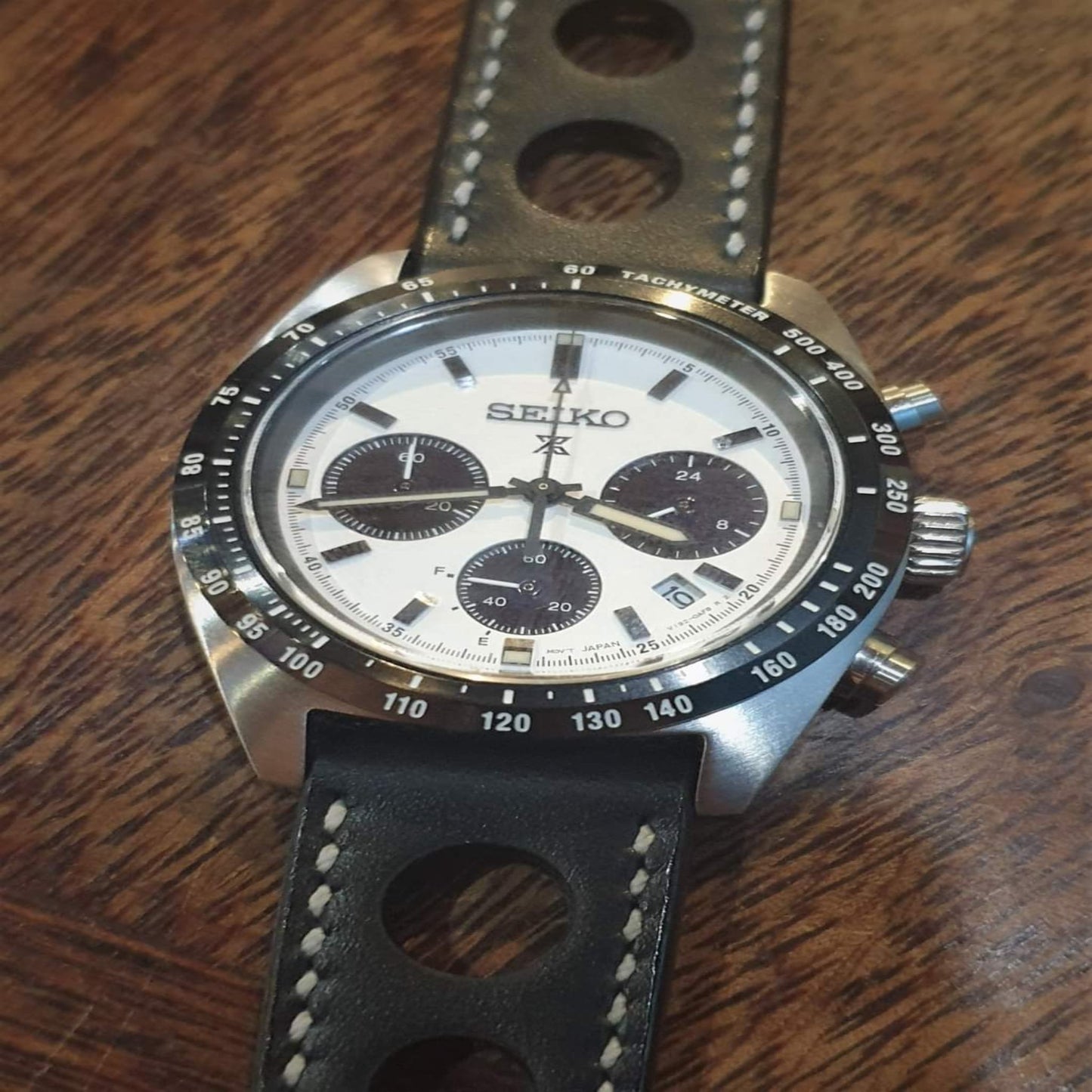 Handmade black racing leather strap for seiko